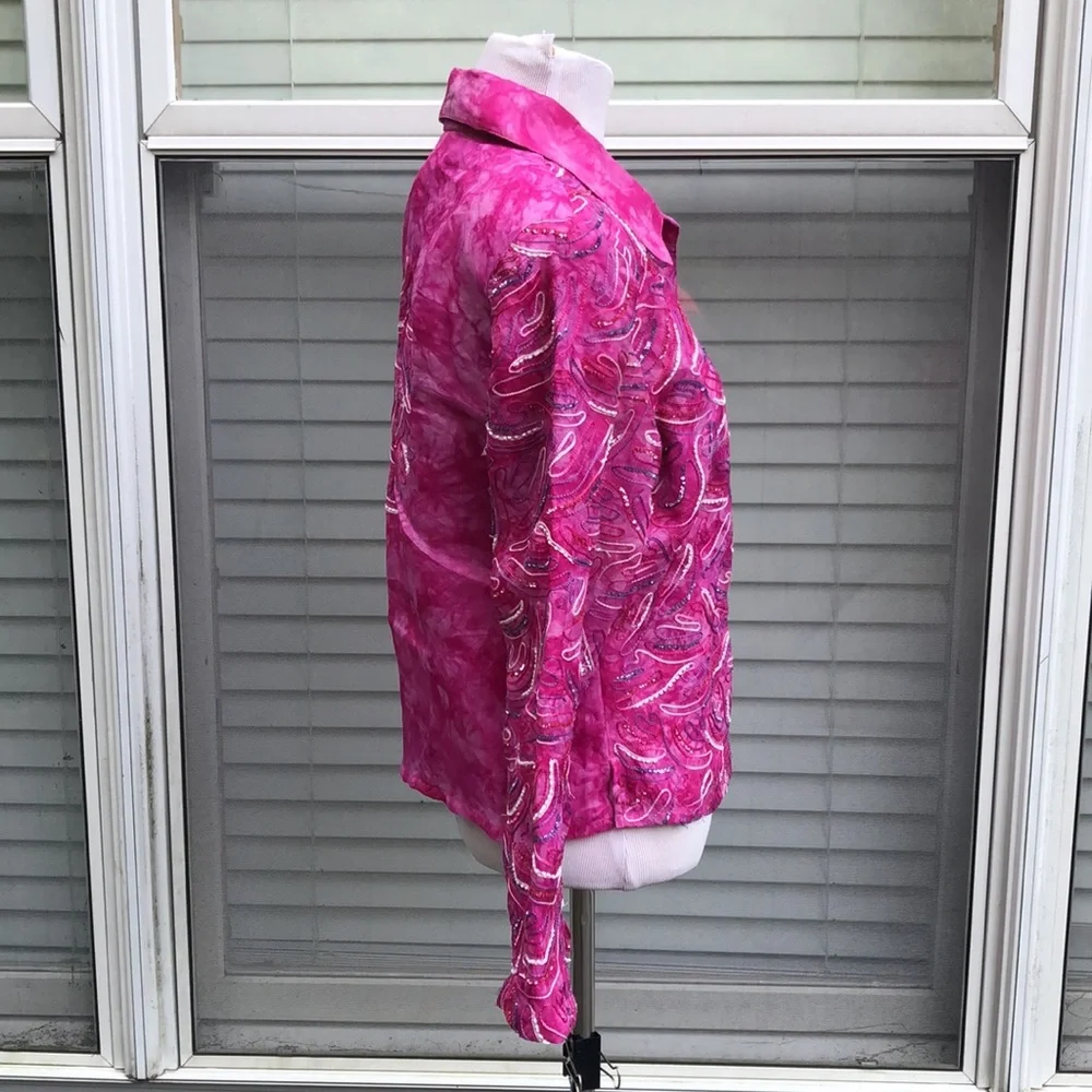 Anage Pink 100% Silk Embroidered Jacket size Small Pink Power BC Awareness